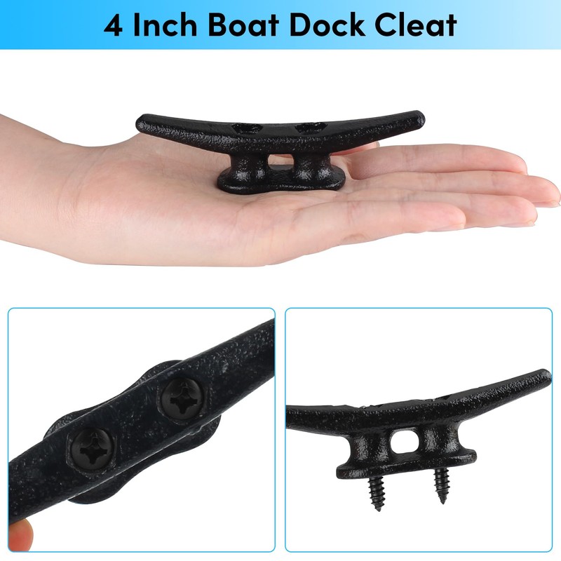 BALAVA 4 inch Electrophoretic Coated Black Dock Cleats, Boat Cleat