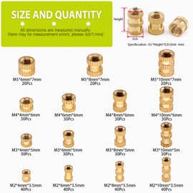 Keadic 460 Pieces M2 M3 M4 M5 Female Thread Knurled Nut Brass Threaded Insert Embedment Nuts Assortment Kit, Perfect for Fastening Fixing Injection Molding