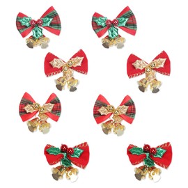 Bowknot Ornament, 8 Pcs Christmas Bow with Bells for Christmas Tree Ornaments, Craft Making, Xmas Hanging Ornaments (4 Style)