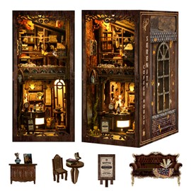 ATAEFR Book Nook Kit for Adults, DIY Miniature Coffee House Book Nook Kit with LED Light, 3D Wooden Bookshelf Puzzle, Dustproof Decor for Adults & Teens for Craft Lovers