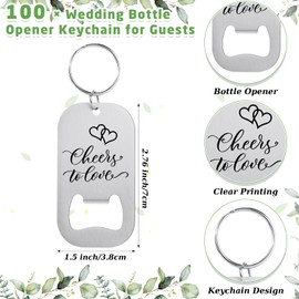 FoldTier 100 Sets Wedding Favors for Guests Bottle Openers with Thank You Cards Organza Gift Bags Bulk Cheers to Love Stainless Steel Bottle Opener Keychains for Bridal Shower Wedding Party