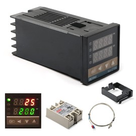Iriisy PID Intelligent Temperature Controller Rex-C100 Digital Temperature Controller 110V-240V AC, Solid State Relay 40A Thermocouple K, Solid State Relay Module SSR-40DA 40A DC-AC