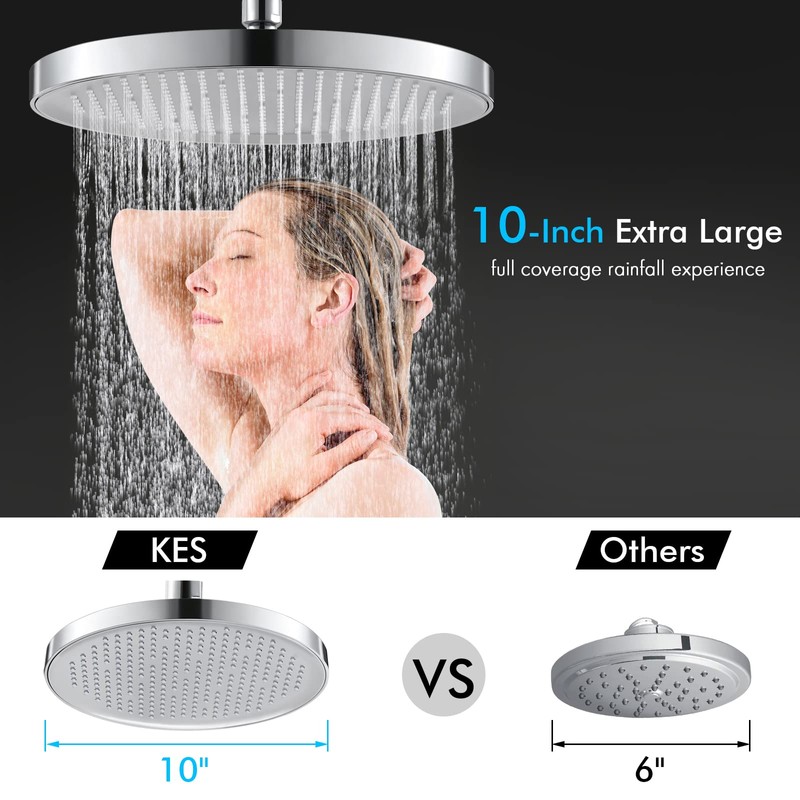 KES Rainfall Shower Head 10-Inch, Large Fixed Shower Head Only,
