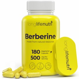 Berberine 500mg HCL Extract – from Berberis Aristata Vulgaris, 180 Vegetarian Capsules, Digestive Supplement for Overall Well-Being, 6-Month Supply, Non-GMO,1000mg per Serving, GMP Certified, USA Made