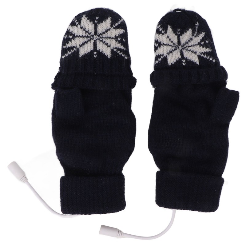 USB Heating Gloves Full Half Fingerless Knitting Double Side Warm