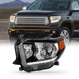 AKKON - Fit 2014-2021 Toyota Tundra Pickup Halogen Type w/LED DRL Headlight Headlamp OE Style Black Housing Driver Left Side Direct Replacement