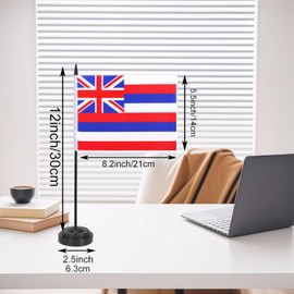 JBSJBS USA Hawaii Desk Flag 12" Solid Pole Deluxe Set US Hawaiian Flags Banner Mini Small American State Office Table Flags with Black Stand Base Desktop Decorations(2Pack)