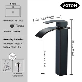 VOTON Vessel Sink Faucet Oil Rubbed Bronze Modern Tall Waterfall Bathroom Sink Faucet Single Handle Bathroom Faucet 1 Hole Bowl Lavatory Vanity Faucet, Rv Sink Camper Farmhouse Bathroom Faucet