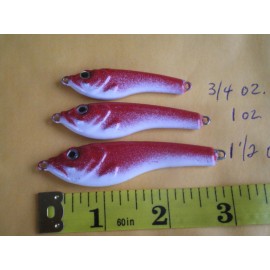 HOME MADE 15 PCS. SHAD BAIT LURE JIG, CASTING FISHING 3/4, 1, 1-1/2 OZ. 5 EA. RED/WHITE
