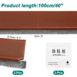 uxcell 3 Pcs Door Sweep for Bottom of Door, 2" x 40" Door Draft Stopper with Brush Weather Stripping with Self Adhesive for Exterior & Interior Doors Blocker Dust Cold Heat Noise, Brown