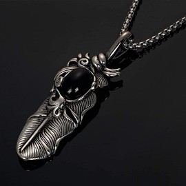 Jeem Feather Necklace Indian Jewelry Pendant Native American Series, Stainless Steel