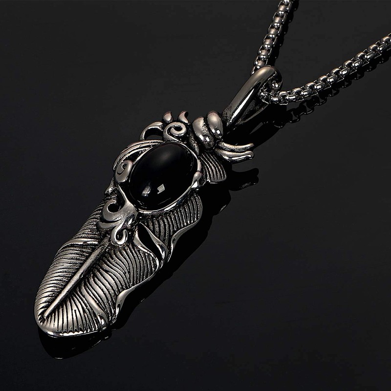 Jeem Feather Necklace Indian Jewelry Pendant Native American Series, Stainless