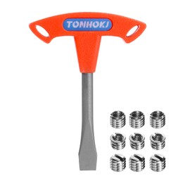 sourcing map T Handle Flat Head Screwdriver 10mm T Handle Slotted Screwdriver with 9pcs 1/4 to 3/8 Inch Interchangeable Camera Screws for Quick Release Plate Camera Tripod Monopod, Red