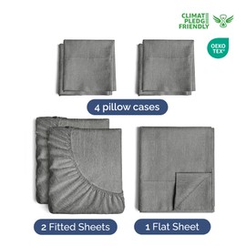 CGK Unlimited Extra Deep Split King Sheet Set - 7 Piece Breathable & Cooling Sheets - Hotel Luxury Bedding Set 18-24 Inch Extra Deep Pockets - Easy Fit, Soft, Wrinkle Free & Comfy - Heathered Grey, Split King Size