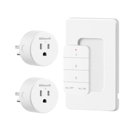 Remote Control Outlet, WILAWELS Wireless Light Switch with Magnetic Base, On Off Remote Outlet Switch for Lights, Lamps, Fan, Appliance, 100ft RF Range, 15A/1875W, One Remote for Two Plugs W09RC1206