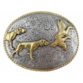 H8158 Western Outdoorsman Hunting Dogs & Birds Belt Buckle Fits 1-1/2"(38mm) Belt (Antique Silver Gold)