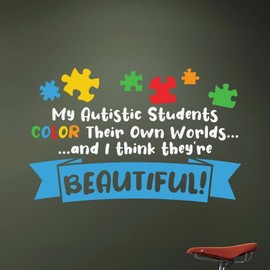 My Autistie Students Color Their Own Worlds Vinyl Wall Decal Autism Awareness Sticker for Wall Puzzle Piece Wall Decals For Decoration Mural Decal Wall Art Decor For Classroom Farmhouse Store Showcase