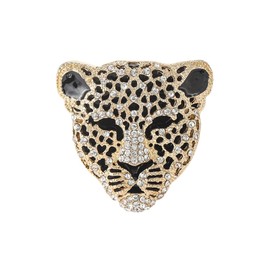 Rheinstone Vintage Black Enamel Spotted Leopard Head Brooch Pin - Gold Silver Trendy Clothing Hat Bag Accessories for Christmas Birthday Party Jewelry (Gold)