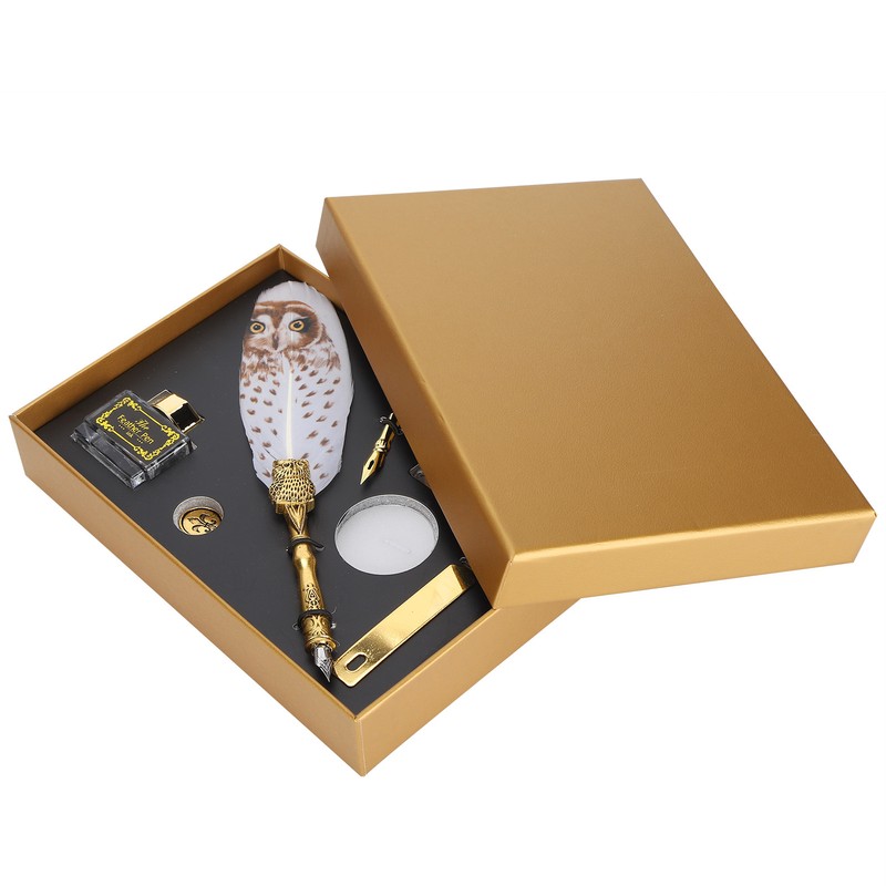 Dip Calligraphy Pen Set Owl Feather Pen Lacquer Stamp Vintage