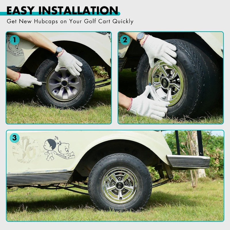 10L0L Golf Cart Hubcaps 8 inch Wheel Covers for Club
