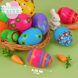 JOYIN 30 Pcs 3.15Inch Printed Plastic Eggs Colorful, Fillable Empty Eggs Bulks for Easter Hunt Event, Basket Stuffers Fillers, Classroom Prize Supplies, Filling Treats and Party Favor - Number of: 18