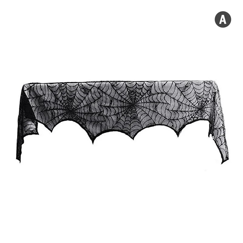 Black Lace Spider Web Mantel Scarf for Halloween – 18