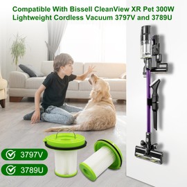 4 pack CleanView XR Pet Vacuum Features Filter Compatible With Bissell CleanView XR Pet 300W Lightweight Cordless Vacuum 3797V and 3789U, Part Number: 1638010