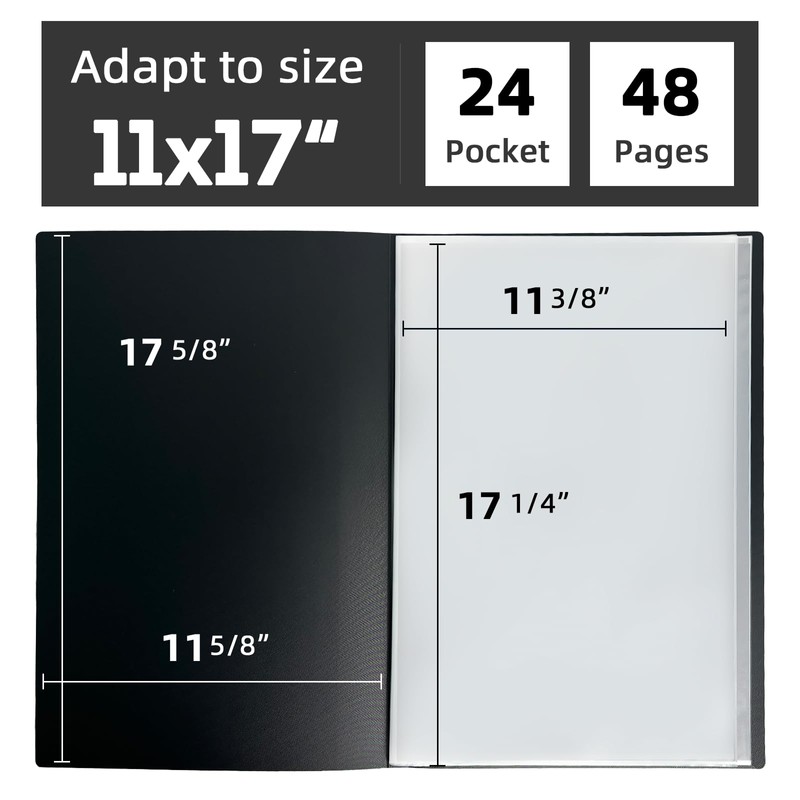 JJRING 11x17 Art Portfolio Folder with Plastic Sleeves, 24-Pocket Portfolio