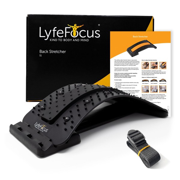 LyfeFocus Back Stretcher & Acupressure Massager for Back and Neck Pain - Comfortable Adjustable Spine Stretcher Posture Corrector - Spine Board Lumbar Support with