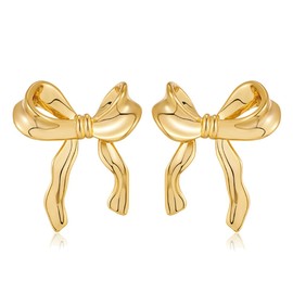 ZAMXHUG Bow Earrings - 14K Gold Silver Bow Stud Earrings for Women, Bow Jewellery Women, Gold-Plated Earrings Fashion Jewellery for Women and Girls, Metal