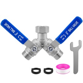 Garden Hose Splitter 2 Way Heavy Duty, 304 Stainless Steel Water Hose Splitter with Long Handle, Lead-free Y Water Garden Hose Splitter, 3/4" GHT Thread Full Flow 2 Way Water Hose Splitter