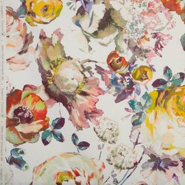 Kt KILOtela - Digital Linen Fabric Half Panama Organic Cotton Decoration Tapestry Cushion Width 280cm Length Selectable 50 by 50cm Buring Rose Multicolor White