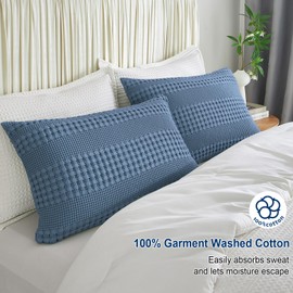 PHF 100% Cotton Waffle Pillow Shams Standard Size, 2 Pack 20" x 26" Soft Skin-Friendly Pillowcases, No Filling, Aesthetic Woven and Breathable Waffle Weave Pillow Case Covers for Bed, Captain's Blue