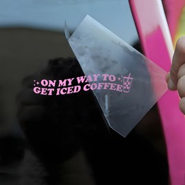 On My Way to Get Iced Coffee Car Decals Funny Coffee Cup Cute Inspiration Humor Car Window Accessories Affirmations Vinyl Waterproof 6 Inches Bumper Decal Gifts for Mom Dad Friend Coworker
