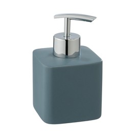WENKO Hexa Soap Dispenser, Refillable Ceramic Pump Dispenser for 290 ml Liquid Soap, Silver Pump Head, 7.5 x 13 x 8.5 cm, Matte Blue