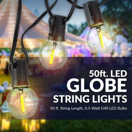 Newhouse Lighting PSTRINGLED50 Foot, 50 Socket Indoor/Outdoor String 55 LED Globe G40 (5 Free Bulbs Included), Wedding Lights, Decorations for Patios, Porches, Backyards, Decks, Bistros, 50ft