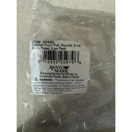 Anvil Mark Cabinet Flush Pull, Round 2-1/8", Brass Plated, 5 Per Pack