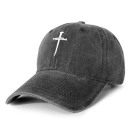 Vintage Washed Baseball Cap Embroidered Cross Nails Design Adjustable Dad Hat Cotton Breathable Unisex Sun Protection for Outdoor & Casual Wear Black