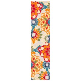 SAFAVIEH Cabana Collection Runner Rug - 2'2" x 15', Ivory & Orange, Floral Design, Indoor/Outdoor & Washable, Ideal for Patio, Backyard, Mudroom (CBN328A-215)
