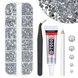 qiipii Silver Clear Resin Rhinestones w B7000 Jewelry Glue for Bedazzling Crafting Crystal White Flatback Stones 2mm 3mm 4mm 5mm 6mm Diamonds Gems Charms for Nails Face Makeup Tumblers Bottles Crafts