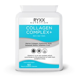 Collagen Complex + | Collagen Supplements for Women & Men | Contains Marine Collagen, Hyaluronic Acid, Seaweed, Biotin, Vitamin C & Vitamin E | 60 Capsules | Made in The UK by RYXX