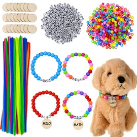 WHQXFDZ DIY Pet Dog Collar Kit, 1124 Pieces with Pipe Cleaners, Plastic Beads, Alphabet Beads, Wooden Discs, Small Rings, Multiple Colors, Pull On Closure, Pet Party Supplies