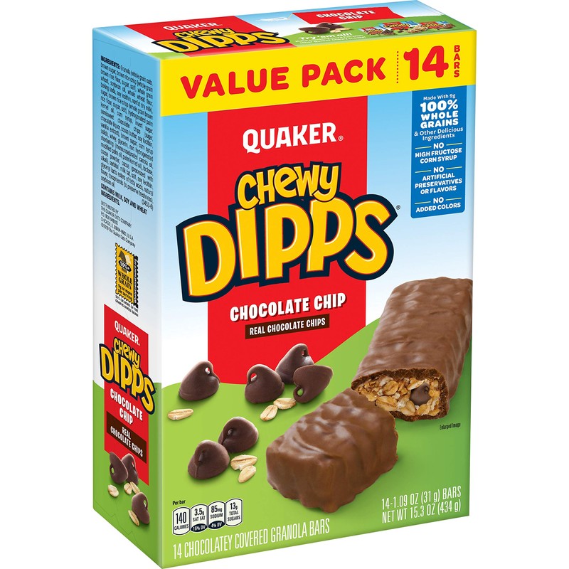 Quaker Chewy Dipps Granola Bars Chocolate Chip, 1.09 oz, 14