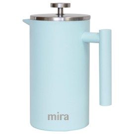 MIRA 20 oz Insulated French Press - Stainless Steel Coffee & Tea Maker - Double Wall Temperature Control Brewer, Pearl Blue