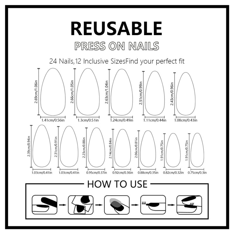 Medium Press on Nails Almond Gold French Tip Fake Nails