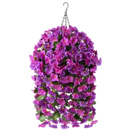 Homsunny Artificial Faux Flowers Plants Hanging Basket for Outdoors Spring Decor, Fake Hanging Flower in Planter Silk Begonia UV Resisitant Realistic for Outside Porch Patio Garden