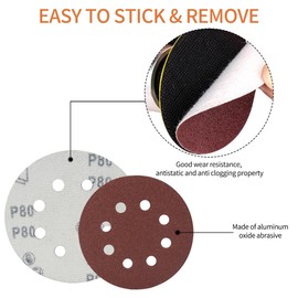 Meccion 125 mm Sandpaper Pack of 50 Velcro Sanding Discs Sanding Sheets Grit 80 8 Hole Round for Random Orbital Sander