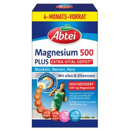 Abtei Magnesium 500 Plus Extra Vital Depot - High Dose Magnesium Tablets - For Muscles, Nerves, Heart - 500 mg Magnesium - Lactose Free, Gluten Free, Vegan - Storage Pack, 126 Tablets