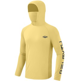 Palmyth Fishing Shirts for Men Long Sleeve UPF 50+ Sun Protection Fishing Hoodie with UV Vented Neck Gaiter Yellow Tapped L