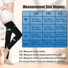 CACASO Compression Stockings for Women & Men, Thigh High Footless Compression Socks, Compression Stockings with Silicone Band,Compression Socks for Women and Men (Black, Medium)